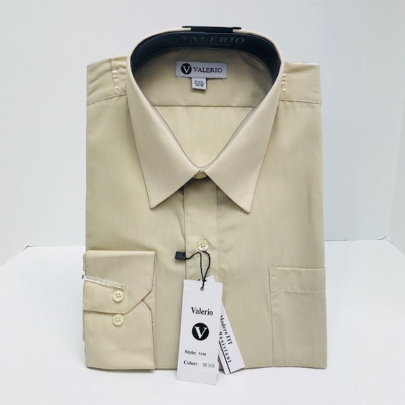 Valerio Other - Men's Beige Dress Shirt by Valerio Size 17.5 34/35